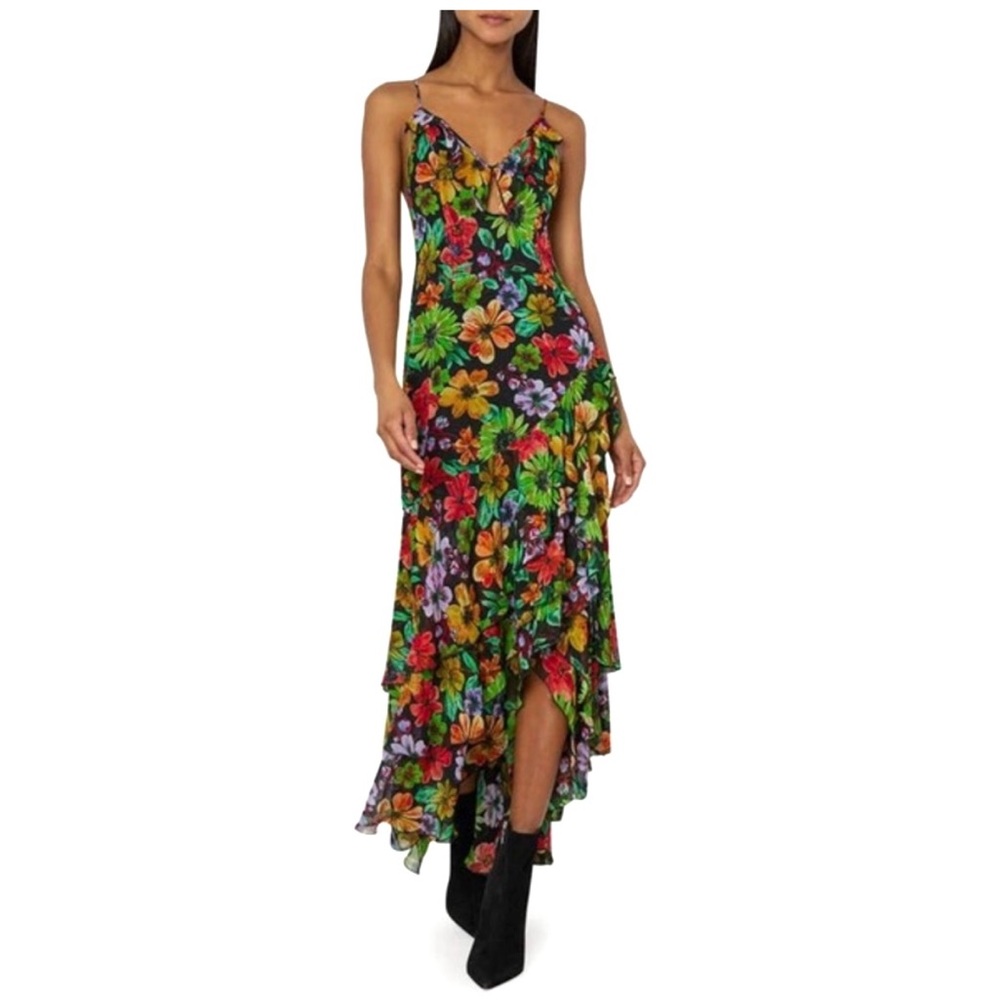MILLY Edra Wildflower floral Multicolored Handkerchief Hem long Dress sz.0